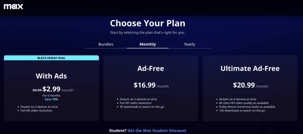 Max pricing tiers